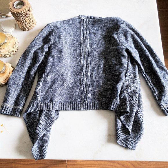 Lucky Brand knit open cardigan sweater, navy blue / heathered blue marine - Picture 4 of 10